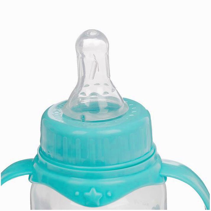 Картинка Бутылочка «Нежное облачко», классическое горло, с ручками, 150 мл., от 0 мес., цвет бирюзовый (№2969892) от магазина Мир детей Товары для Новорожденных
