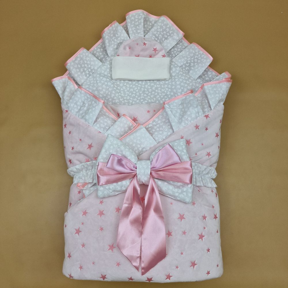 Комплект на выписку 3 пр: одеяло+шапочка+бант (двухсторонний) артикул анонс 1877в-1-1_у_14