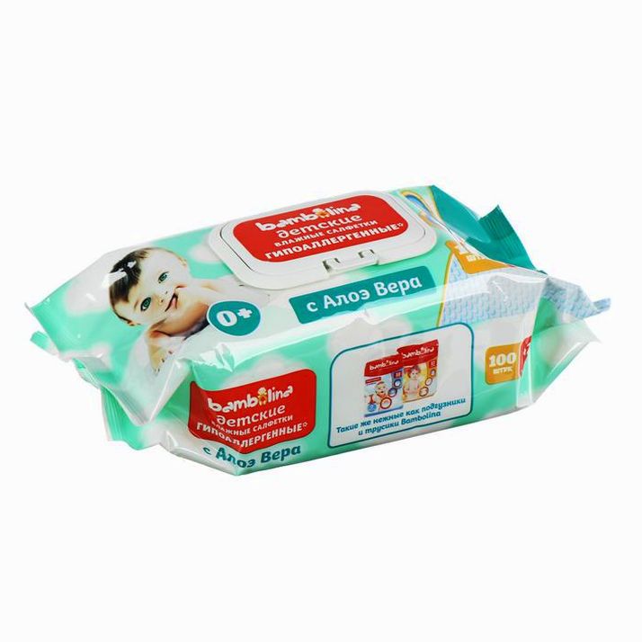 Влажные салфетки Bambolina, детские, с экстрактом алоэ, 120 шт. артикул анонс 4816690