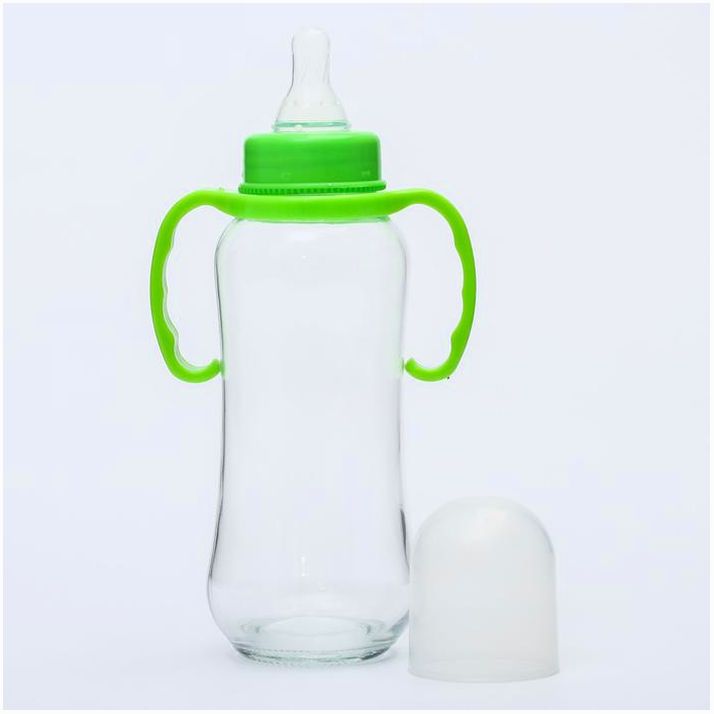 № 4627671 Бутылочка для кормления, стекло, 250 мл., с ручками, цвет МИКС
