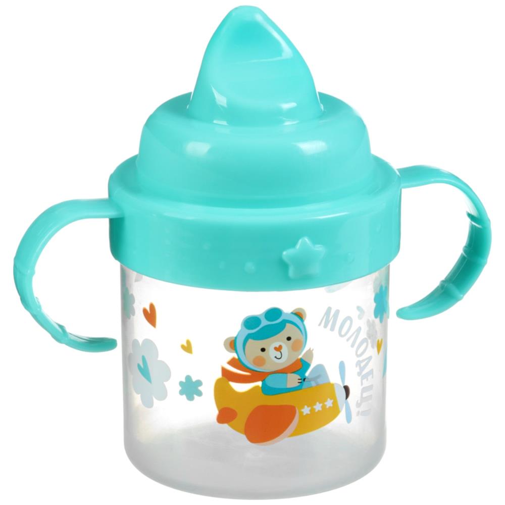 Картинка Поильник детский с твёрдым носиком «мишка», 150 мл., с ручками, цвет бирюзовый (№10648987) от магазина Мир детей Товары для Новорожденных