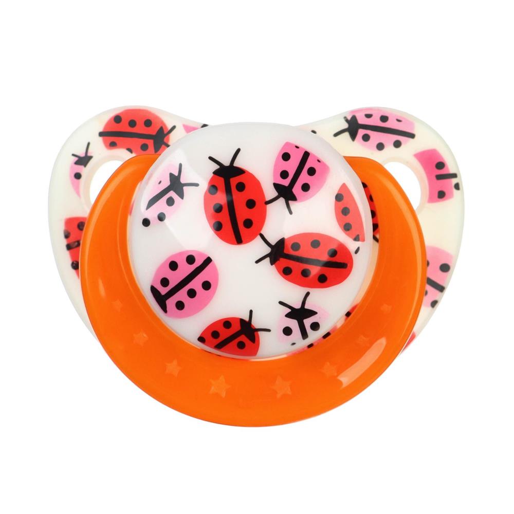 № 9485957 Соска - пустышка силиконовая ортодонтическая «Божья коровка», от 3 мес., с колпачком, цвет оранжевый