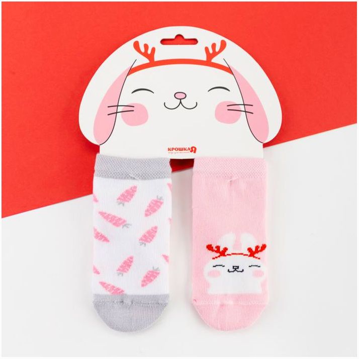 Набор новогодних носков Крошка Я «Зайчик», 2 пары, 6-8 см артикул анонс 5176942
