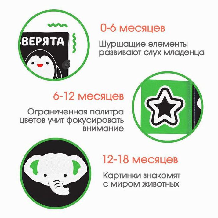 № 4231987 Книжка - шуршалка по методике Г. Домана «Зверята», 11,5х11,5 см