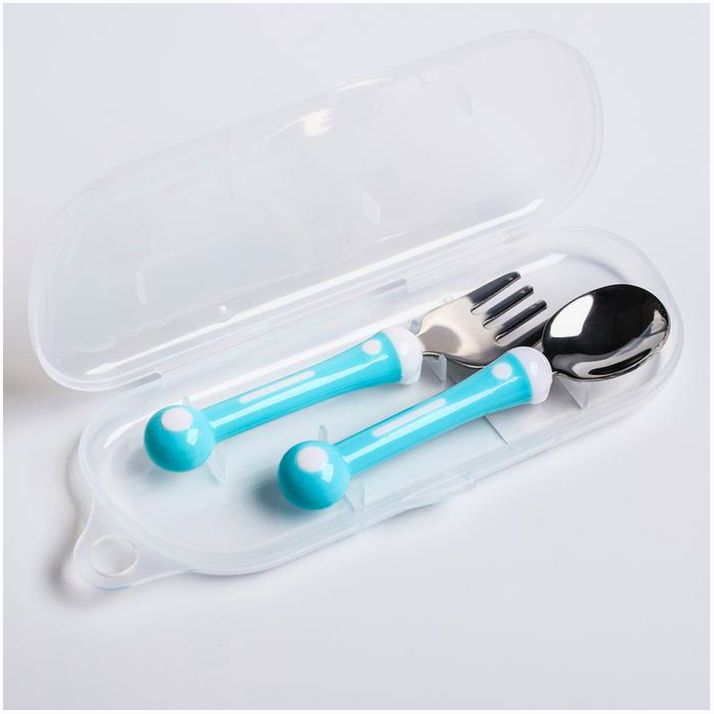 Картинка Набор детский столовых приборов,  вилка и ложка, цвет голубой (№4482630) от магазина Мир детей Товары для Новорожденных