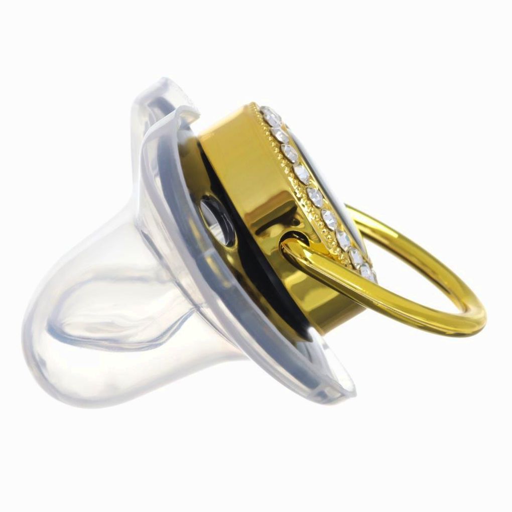 Картинка Набор: пустышка ортодонтическая с держателем «Маленький босс», , от 6 мес,золотая, стразы (№10092769) от магазина Мир детей Товары для Новорожденных