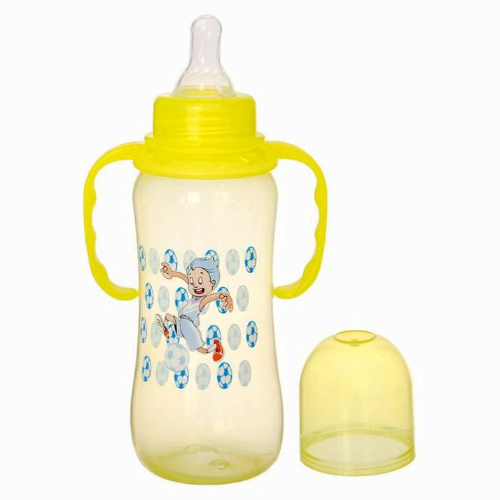 № 2825277 Бутылочка для кормления с ручками, цветная, 300 мл, от 0 мес., цвет жёлтый