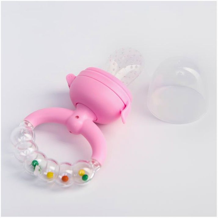 № 4780632 Ниблер с силикон. сеточкой, ручка-погремушка, вр. поршень, цвет розовый