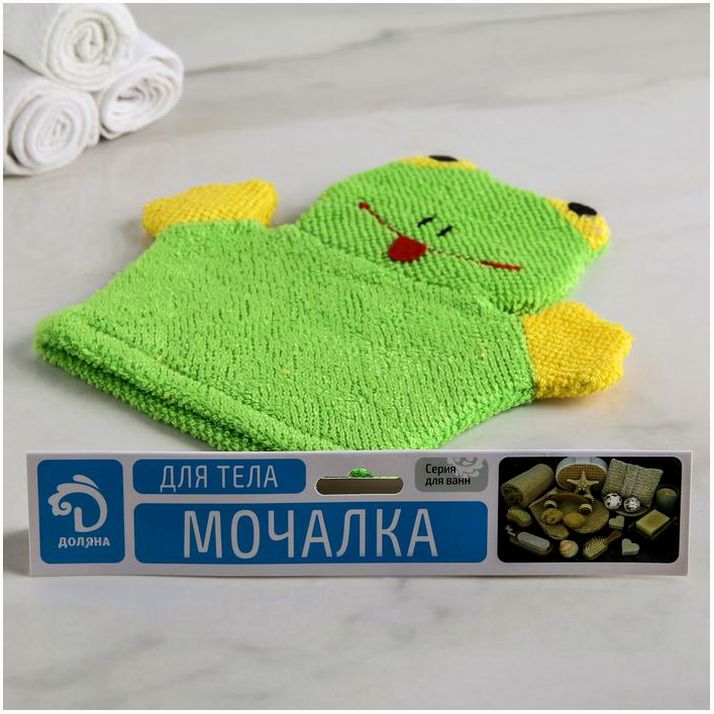 Картинка Мочалка-варежка детская для купания Доляна «Лягушонок», 21 см (№578733) от магазина Мир детей Товары для Новорожденных