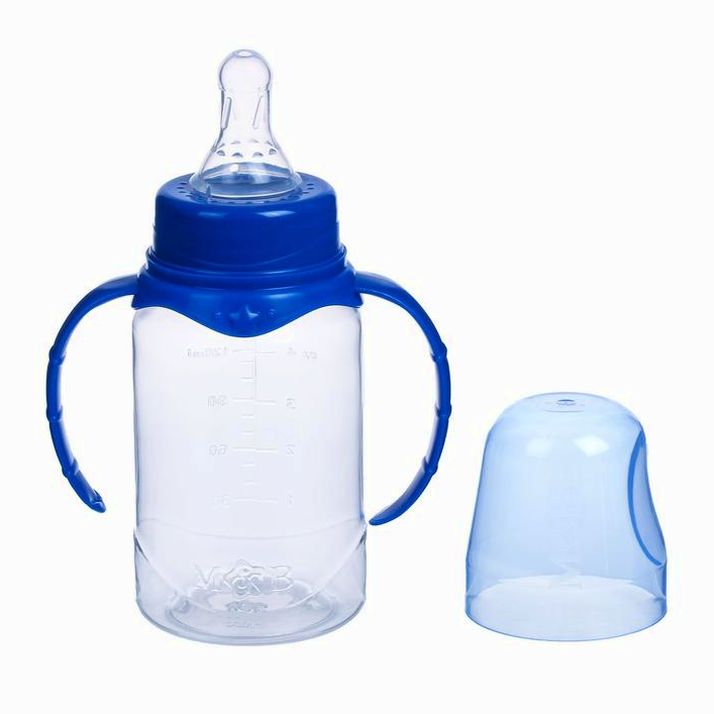 № 2969782 Бутылочка для кормления, классическое горло, с ручками, 150 мл., от 0 мес., цвет синий