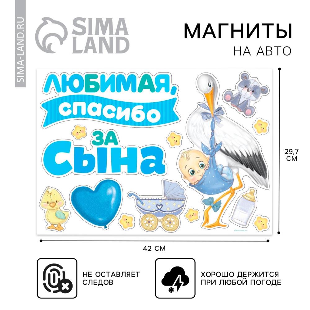 Набор магнитов на авто «Спасибо за сына», на выписку, 42 см х 29,7 см артикул анонс 9919463