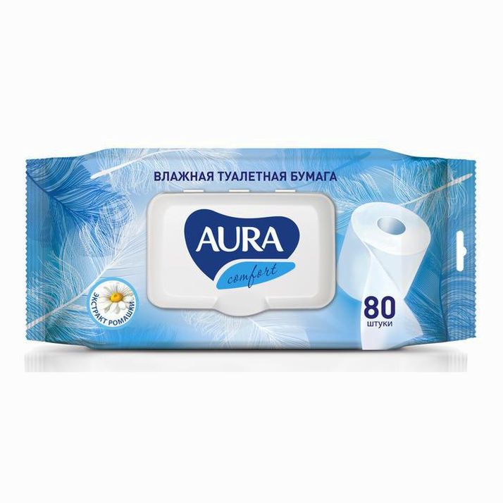 Туалетная бумага влажная Аura, 80 шт. артикул анонс 1386041