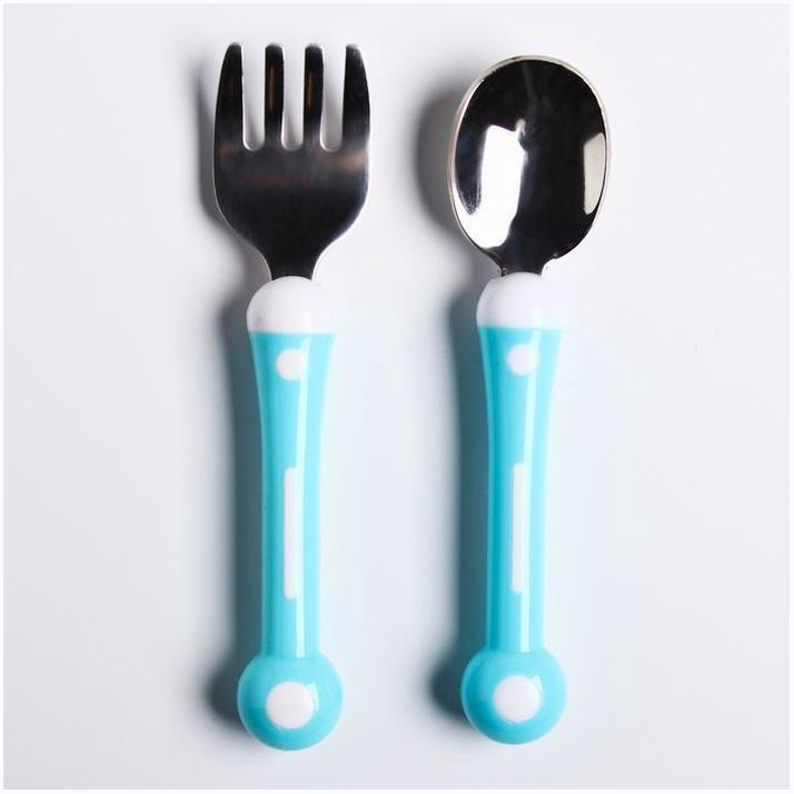 Набор детский столовых приборов,  вилка и ложка, цвет голубой артикул анонс 4482630