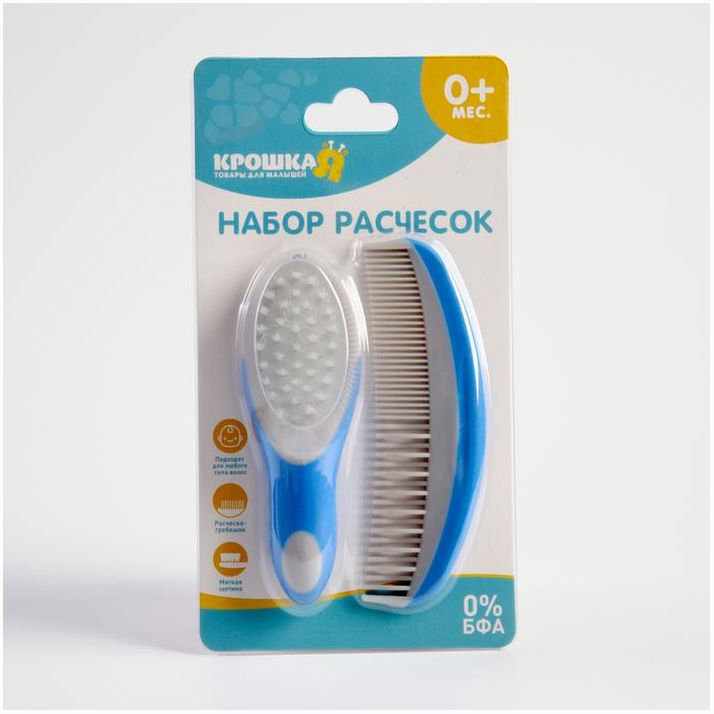 Картинка Набор для ухода за волосами, щетка+ расческа, цвет голубой (№4599959) от магазина Мир детей Товары для Новорожденных