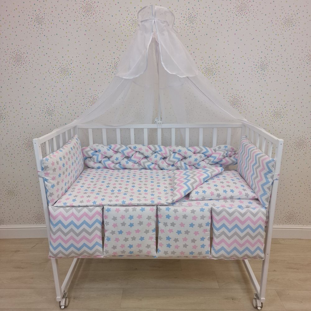 КПБ 15 пр (балдахин + борт + пододеяльник + одеяло + наволочка + подушка + простынь (бязь) коса артикул анонс 1157-0-1_02