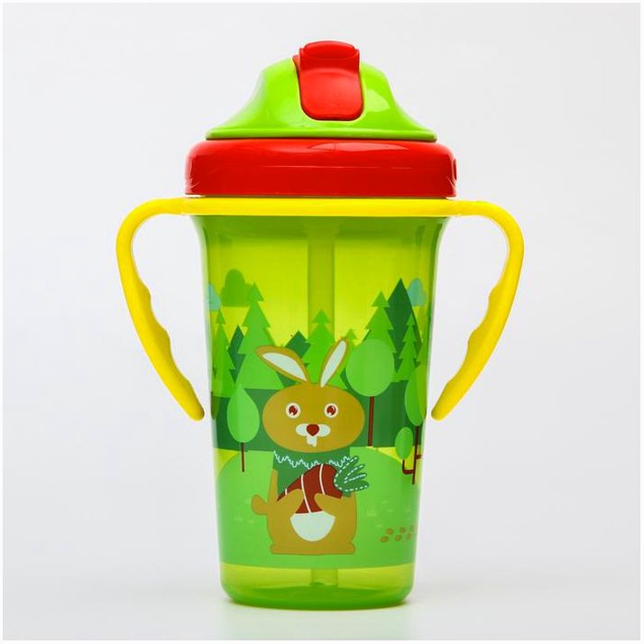 Поильник детский с силиконовой трубочкой, 300 мл., с ручками, цвет зеленый артикул анонс 4770850
