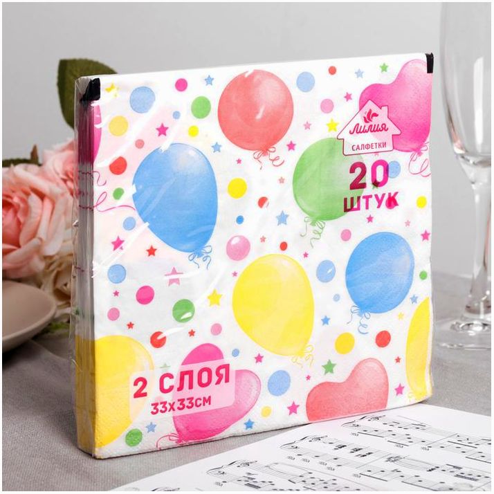 Салфетки бумажные Лилия Праздник, 2 слоя 20 листов 33х33 артикул анонс 6712186