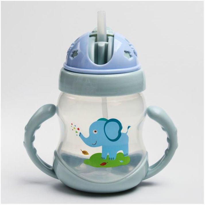 № 4724442 Поильник с силиконовой трубочкой, с ручками, 200 мл., цвет МИКС