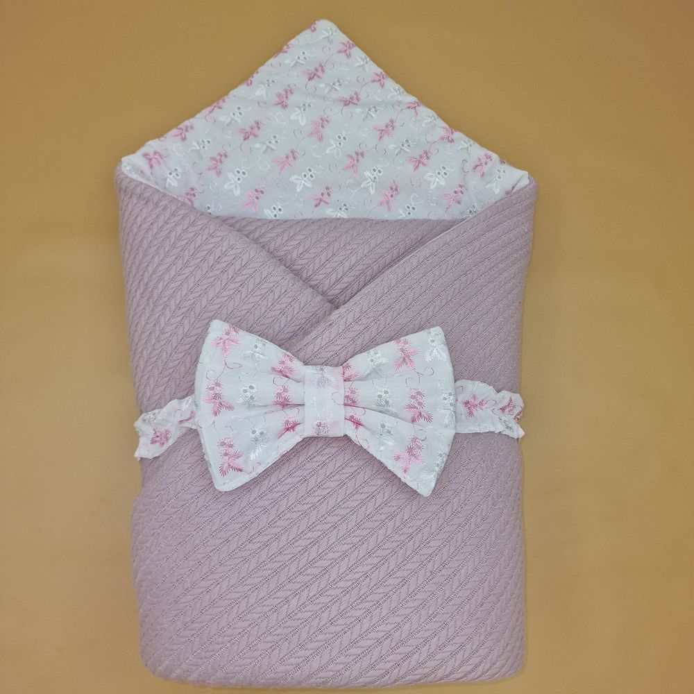 Комплект на выписку 2 пр: одеяло+бант (вязанка+бязь) артикул анонс 1876вз-1-1_м_02