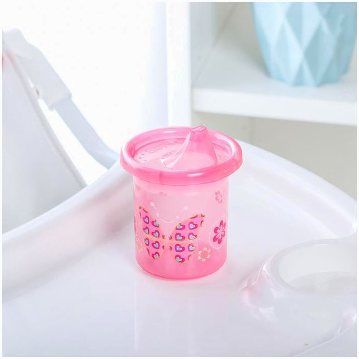 № 3721469 Поильник детский «Бабочка», с твёрдым носиком 200 мл, цвет розовый