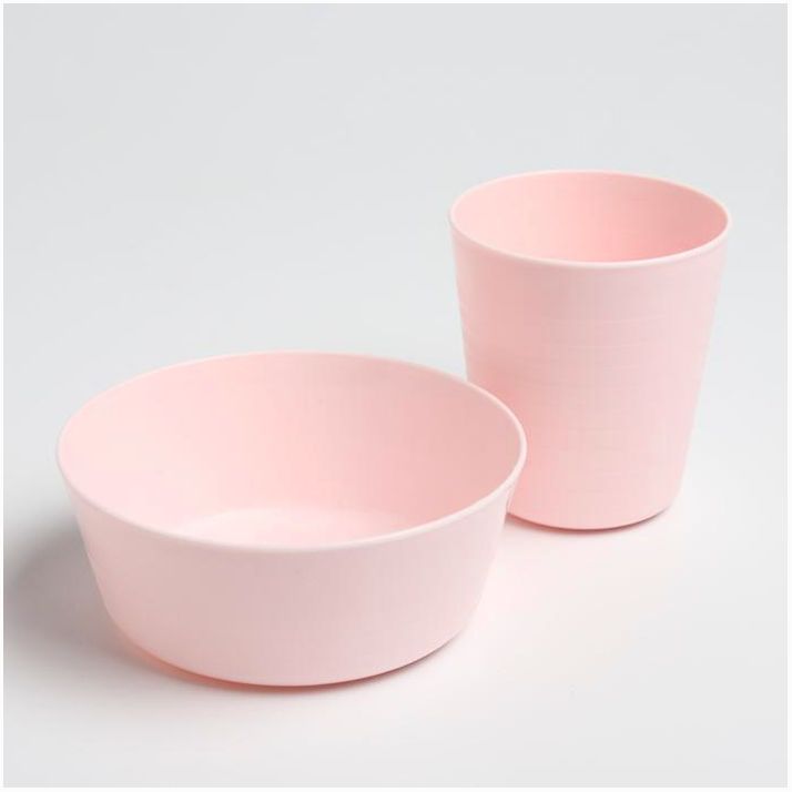 Набор детской посуды (стакан+миска), цвет розовый артикул анонс 4601161
