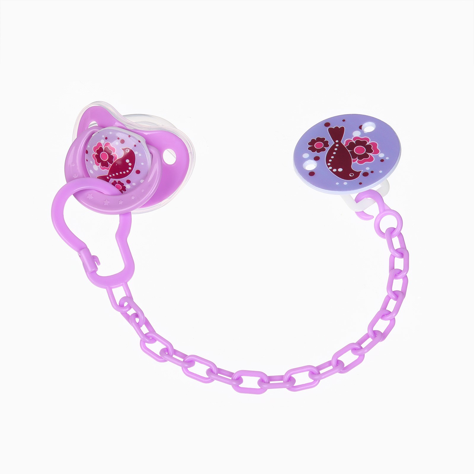 Пустышка ортодонт., с колпачком и держателем, от 0 мес., цвет Фиолет / Роз артикул анонс 10852217