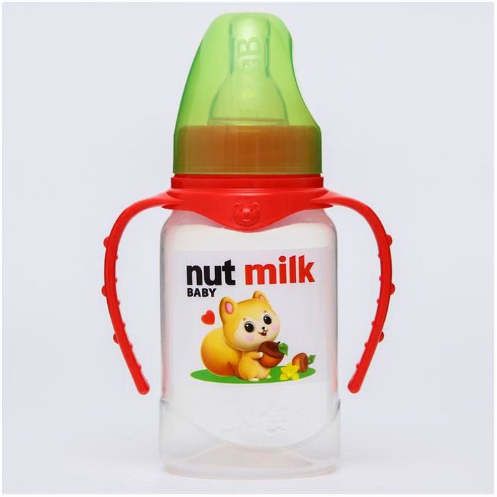№ 5399858 Бутылочка для кормления Nut milk, классическое горло, от 0 мес, 150 мл., цилиндр, с ручками