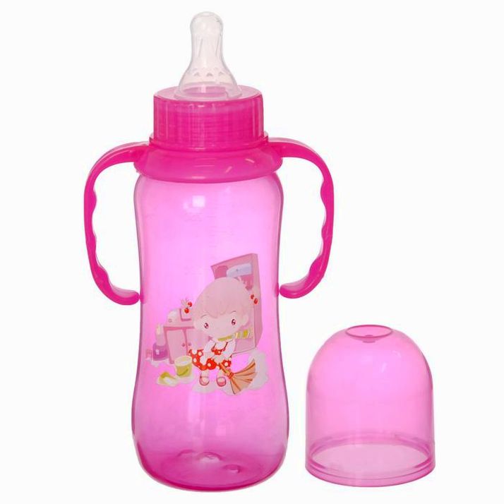 № 2825279 Бутылочка для кормления с ручками, цветная, 300 мл, от 0 мес., цвет розовый