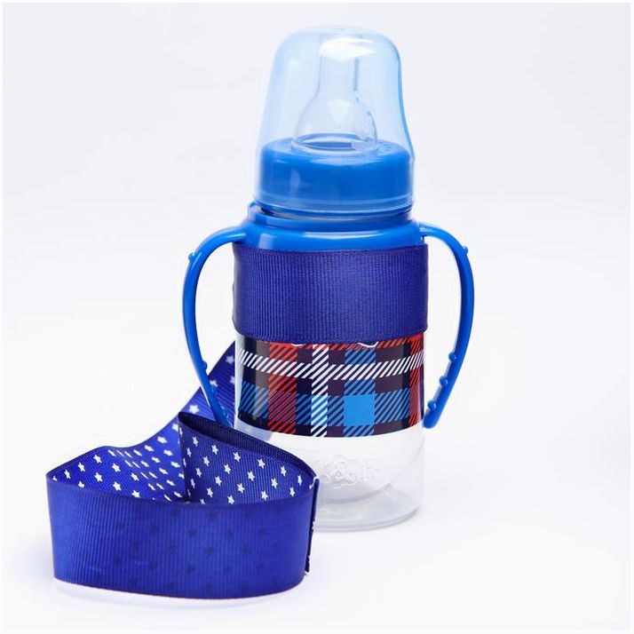 Картинка Бутылочка «Маленький босс»,классическое горло, с ручками, 150 мл., от 0 мес., цвет синий (№2969894) от магазина Мир детей Товары для Новорожденных