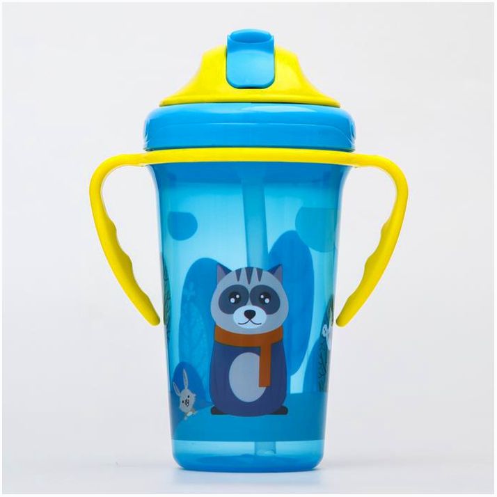 Поильник детский с силиконовой трубочкой, 300 мл., с ручками, цвет голубой артикул анонс 4770847