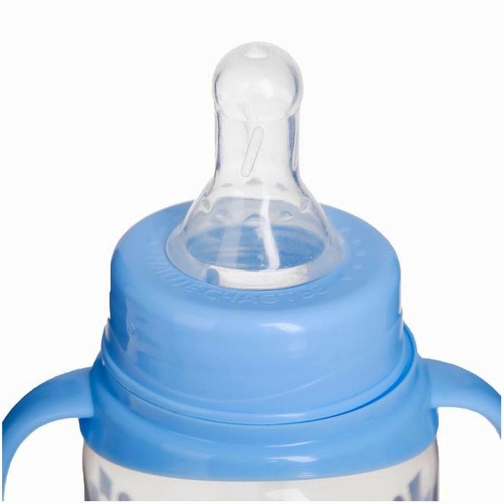 Картинка Бутылочка «Маленький джентльмен», классическое горло, с ручками, 250 мл., от 0 мес., цвет голубой (№2969800) от магазина Мир детей Товары для Новорожденных