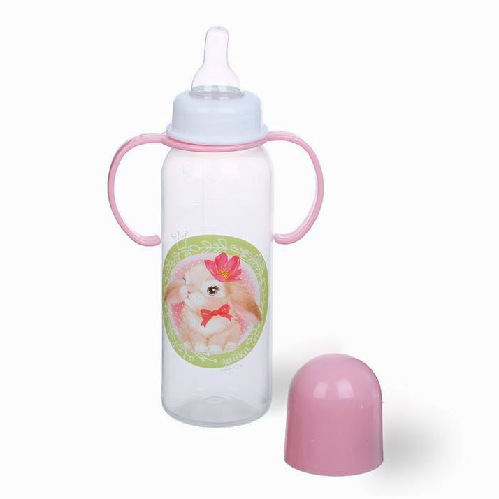 № 2667389 Бутылочка для кормления «Зайка» с ручками, 250 мл, от 0 мес., цвет розовый