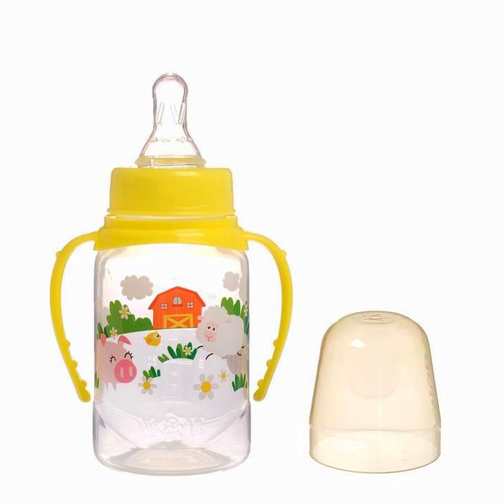 № 2969879 Бутылочка «Весёлая ферма», классическое горло, от 0 мес, с ручками, 150 мл., от 0 мес, цвет жёлтый