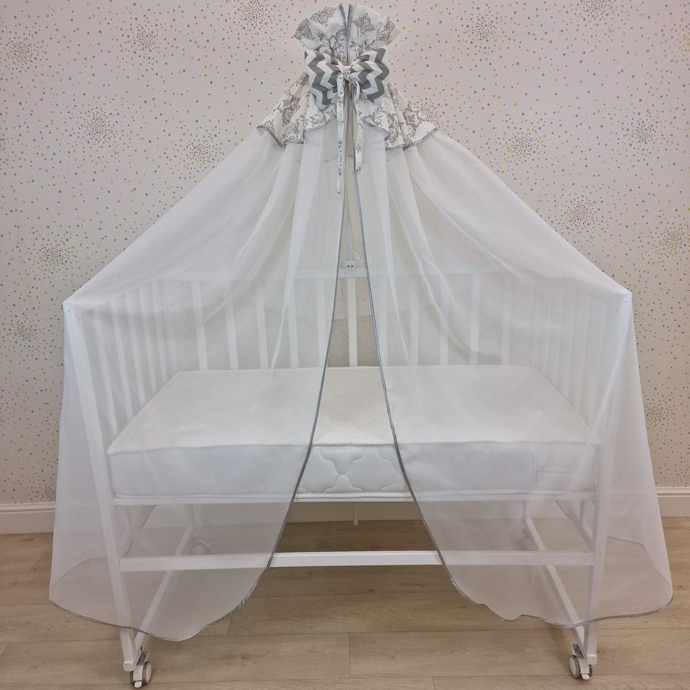 Балдахин с отделкой и оборкой с окантовкой (бязь/сеточка) + бант (бязь) артикул анонс 934_05