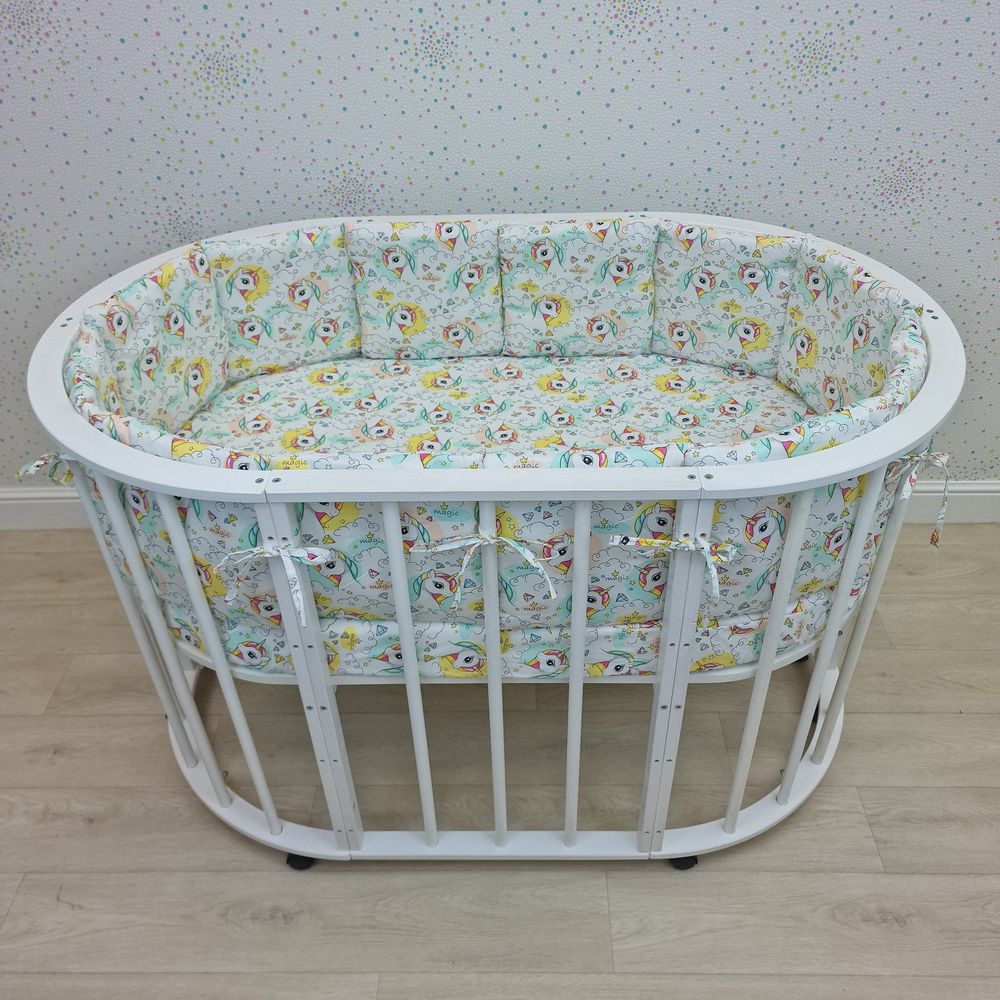 Бортик из 12 подушек по всему периметру кроватки (сатин + синтепон) артикул анонс 961с_05