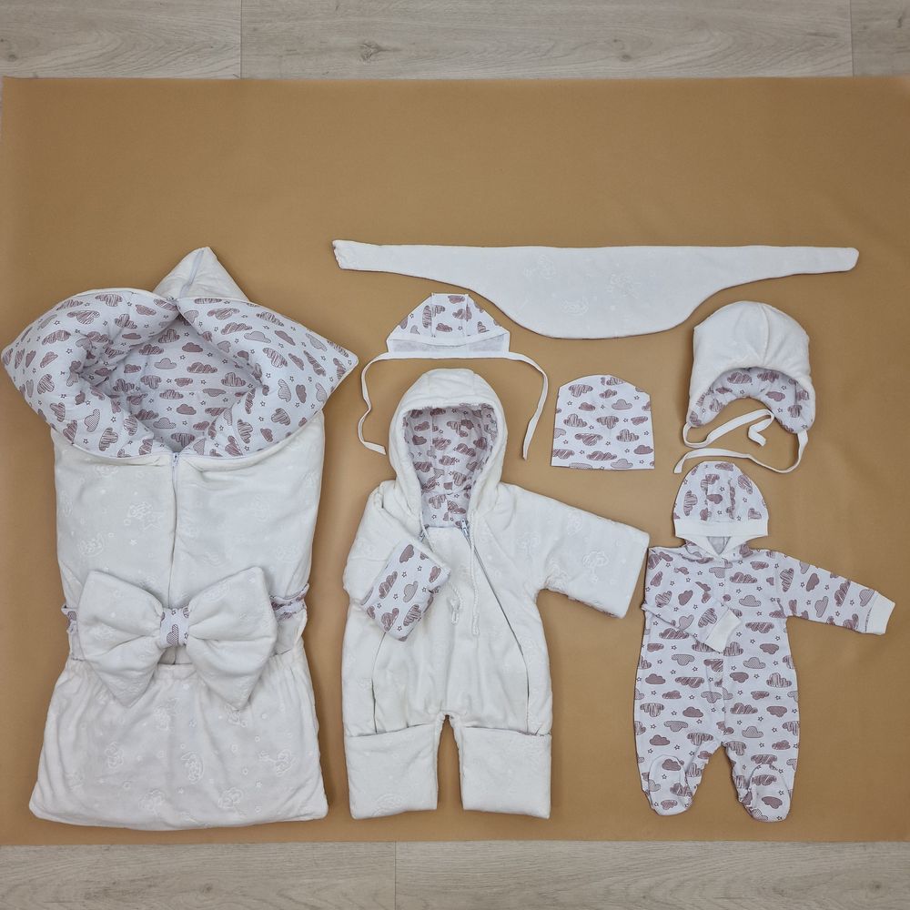 Комплект кв (одеяло трансформер+бант-подушка+2 комбинезона+2 шапочки+шарф) артикул анонс 7260-0-2_06