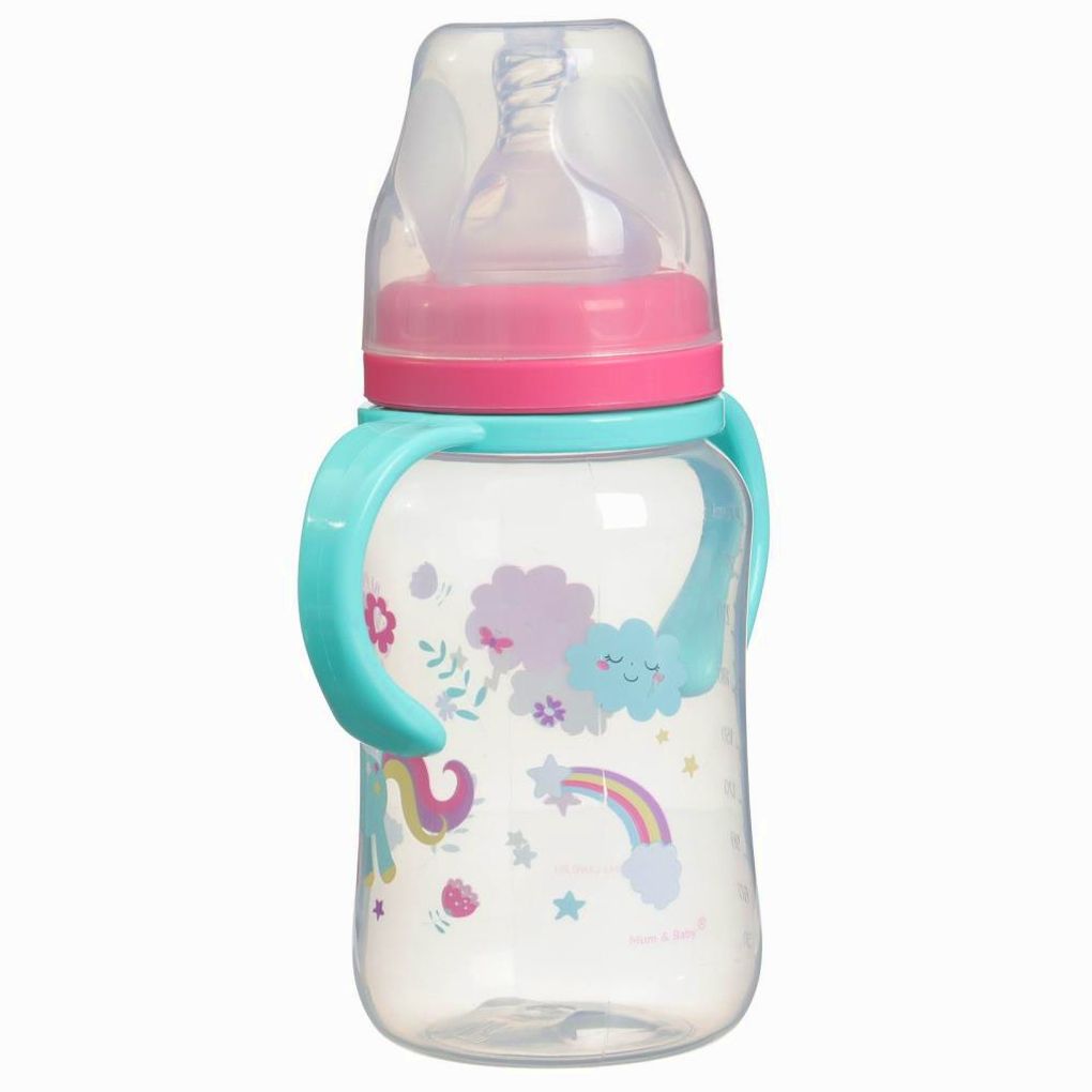 Картинка Бутылочка для кормления, широкое горло «Единорог», 270 мл., с ручками (№10328439) от магазина Мир детей Товары для Новорожденных