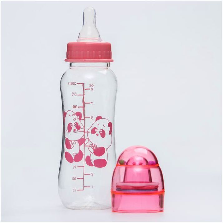 № 4780639 Бутылочка для кормления, крышка-погремушка, 225 мл., цвет розовый