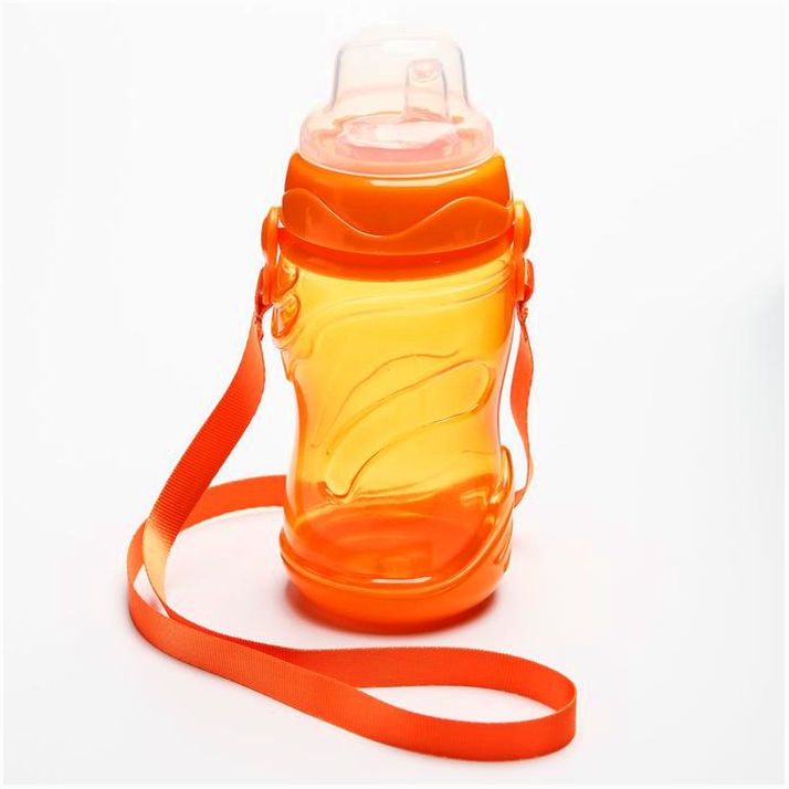 Поильник детский с мягким носиком, 300 мл., на ремещке, цвет оранжевый артикул анонс 4591156