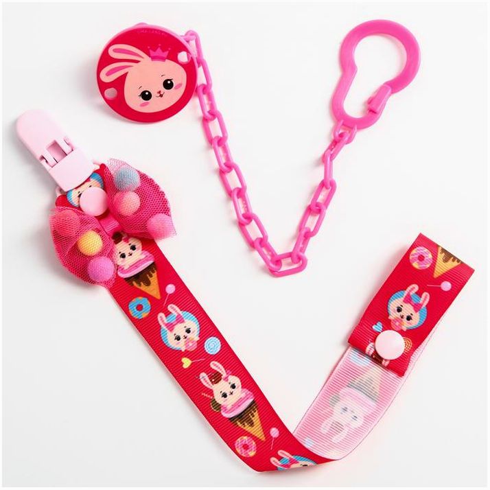 Набор держателей для пустышек «Зайка Полли» 2шт: на ленте, на цепочке артикул анонс 4798842