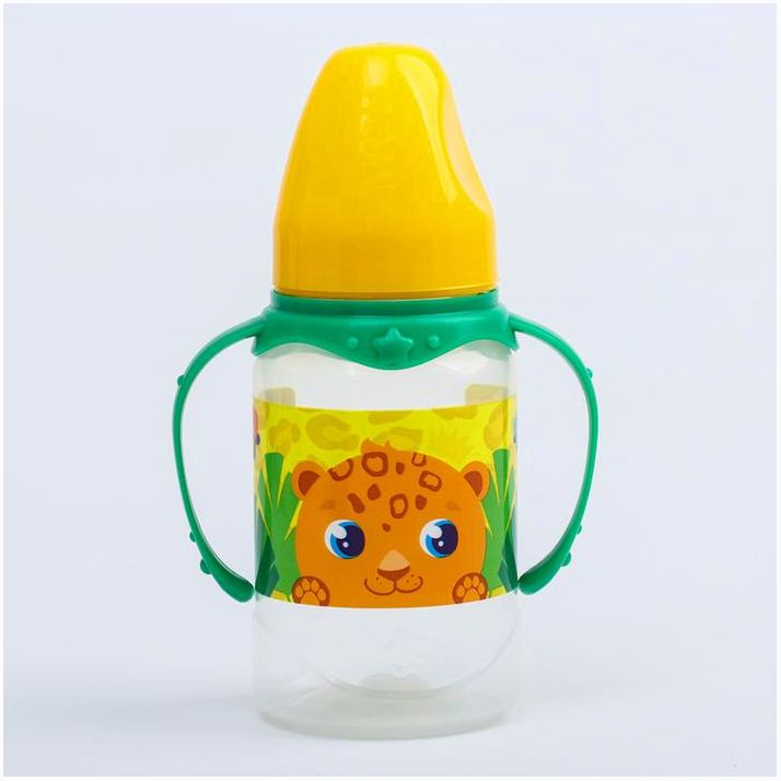 Бутылочка «ТРЕНД. Леопард», классическое горло, 150 мл., от 3 мес., цилиндр, с ручками, цвет желтый артикул анонс 4882554