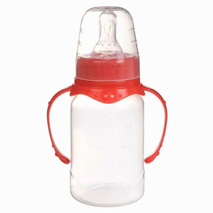 № 2969786 Бутылочка классическая, с ручками, 150 мл, от 0 мес., цвет красный