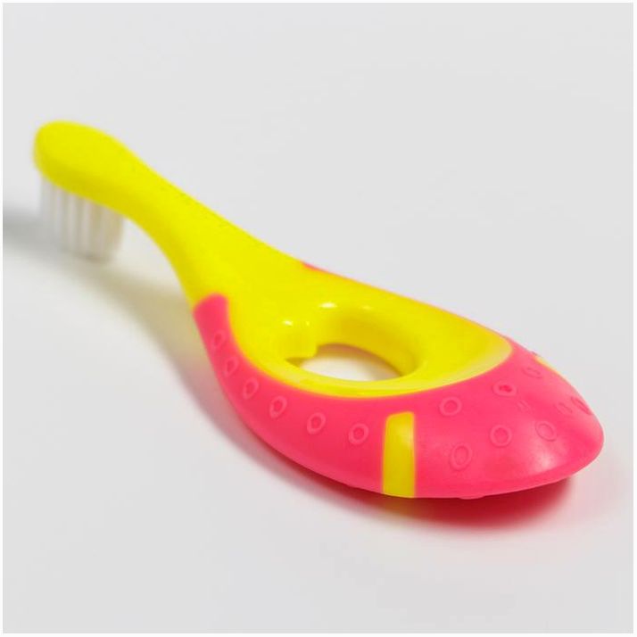 Картинка Детская зубная щетка, нейлон, с ограничителем, цвет розовый (№6929793) от магазина Мир детей Товары для Новорожденных