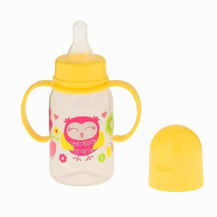 № 832815 Бутылочка для кормления «Совушка» с ручками, 150 мл, от 0 мес., цвет жёлтый