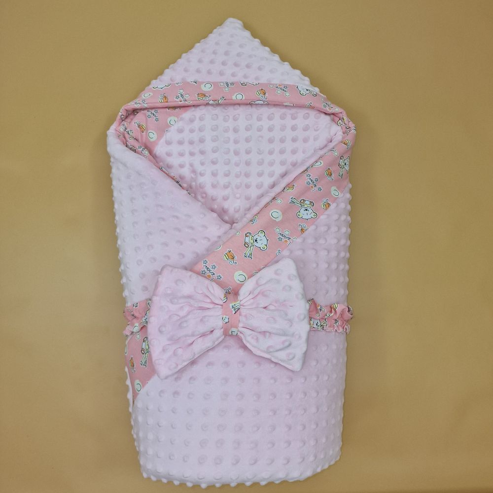 № 1896вк-1-1_м Комплект на выписку 2 пр: одеяло с капюшоном+бант (плюш/кулирка)