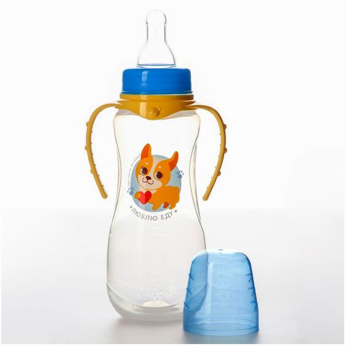 № 7987845 Бутылочка для кормления «Собачка Лу», классическое горло, 250 мл., от 0 мес., приталенная, с ручками