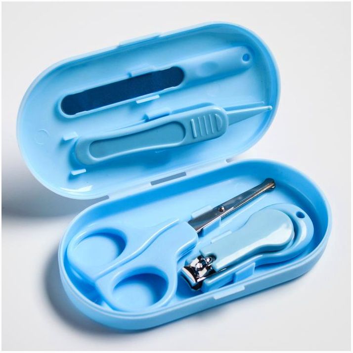 Детский маникюрный набор (ножницы, книпсер, пилка, пинцет), цвет голубой артикул анонс 4601142