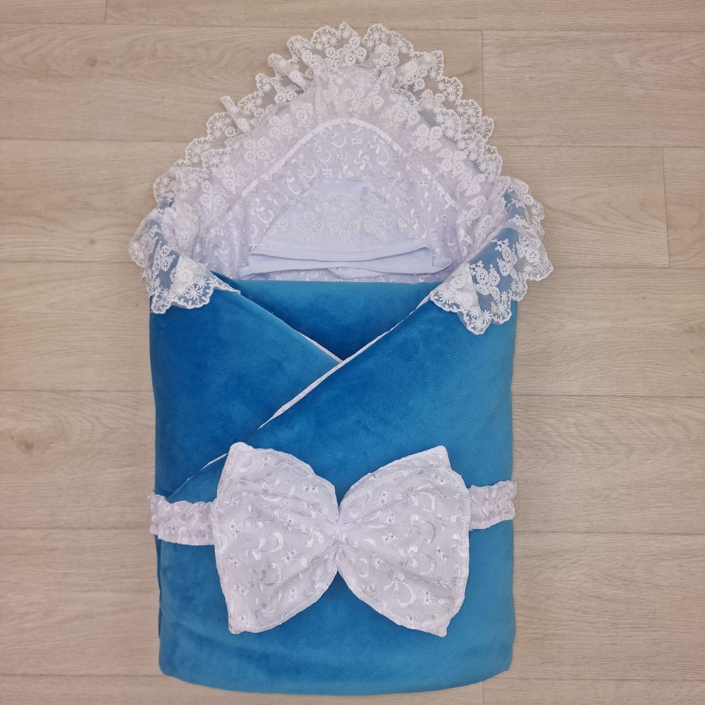 Комплект на выписку 4 пр: одеяло+уголок+чепчик+бант артикул анонс 1867в-0-1_к_19