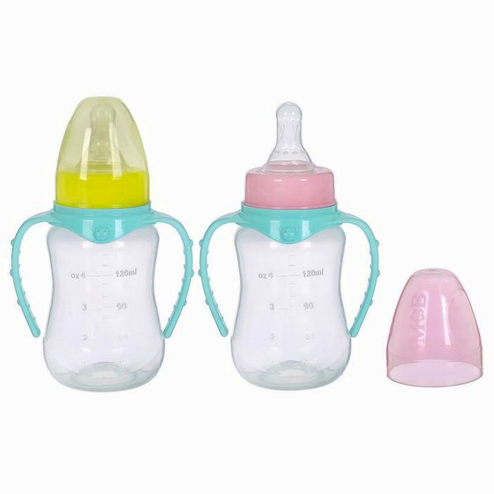 № 2969767 Бутылочка, клас горло, приталенная, с ручками, 150 мл, от 0 мес, цвет бирюзовый