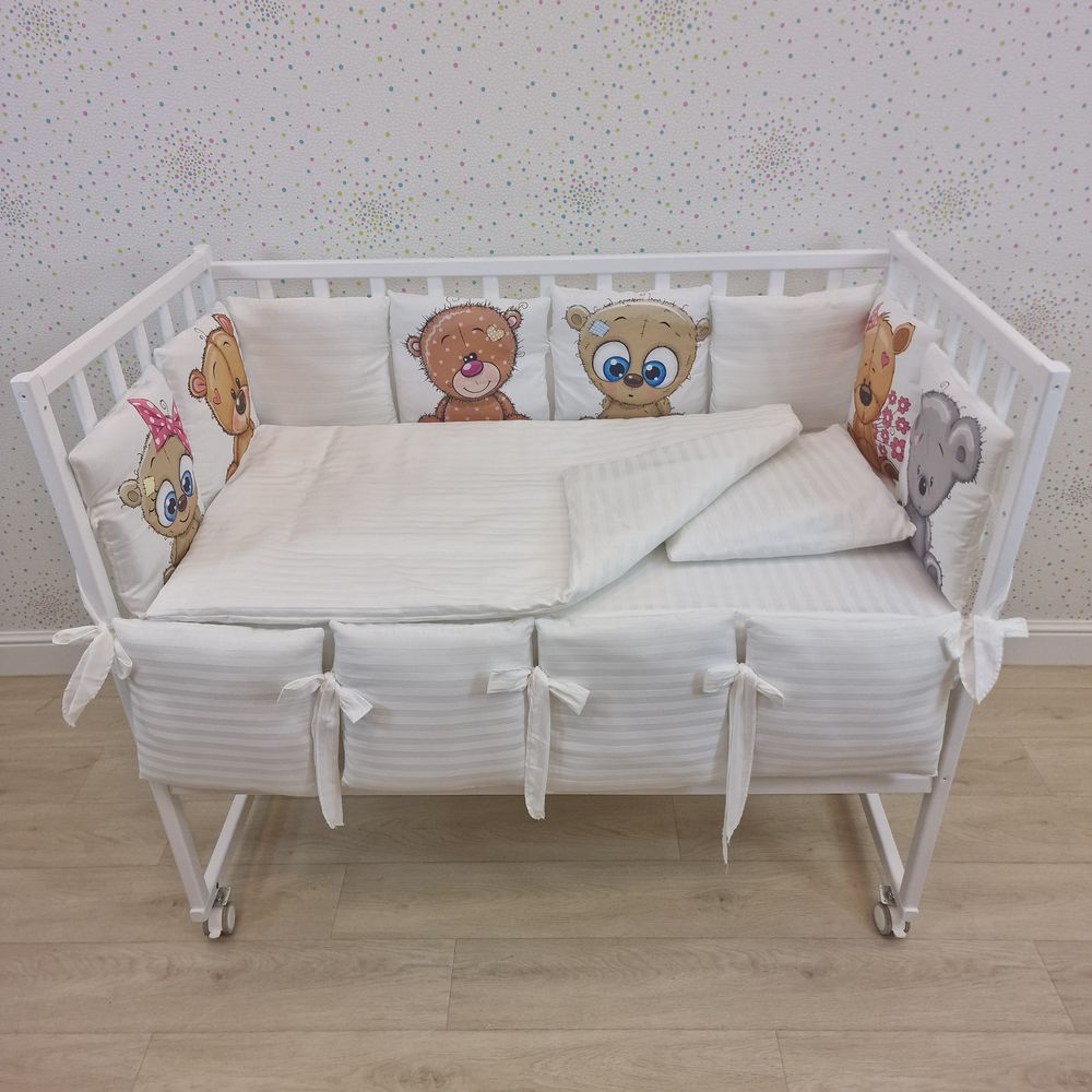 Картинка КПБ 16 пр "принт" (борт 6п+6 + одеяло + подушка + постельное белье (бязь/сатин) (№П207бб) цвета в ассортименте от магазина Мир детей Товары для Новорожденных